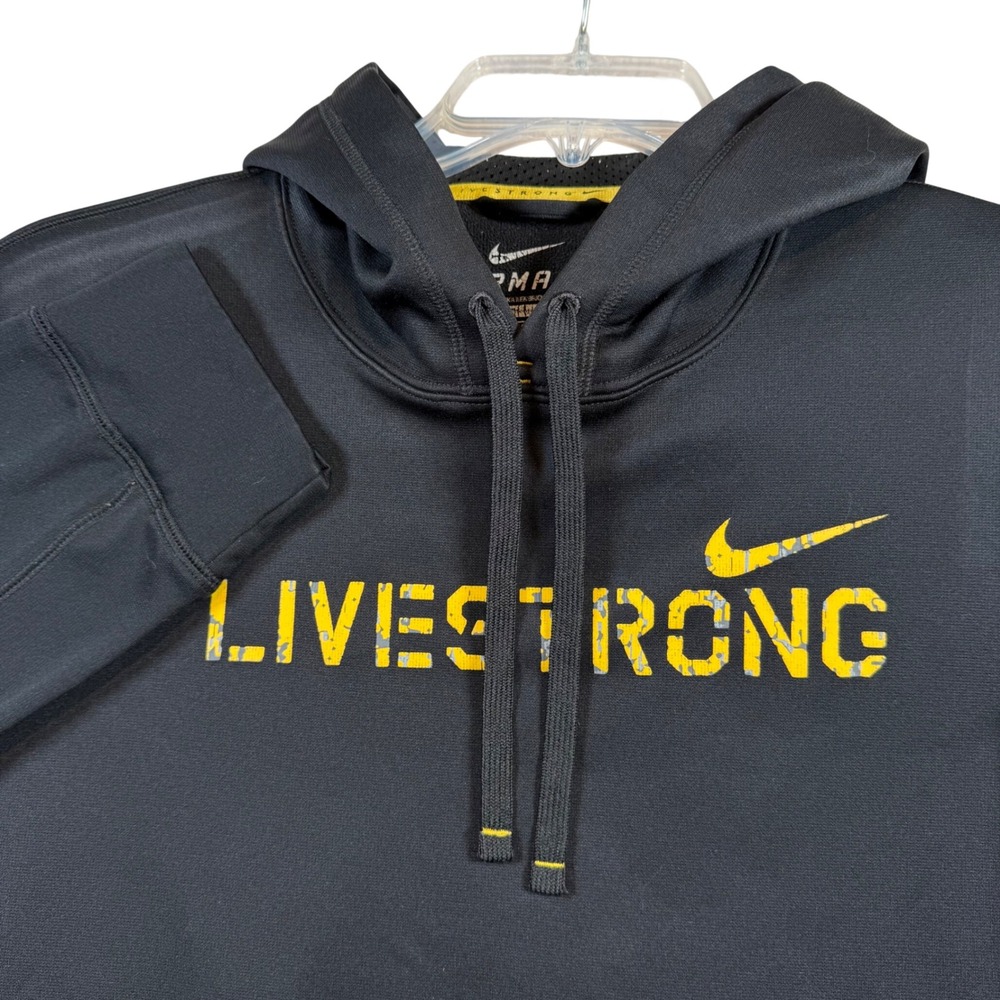 Nike Livestrong‎ Hoodie Mens Large Black Yellow Therma-FIT Pullover Graphic